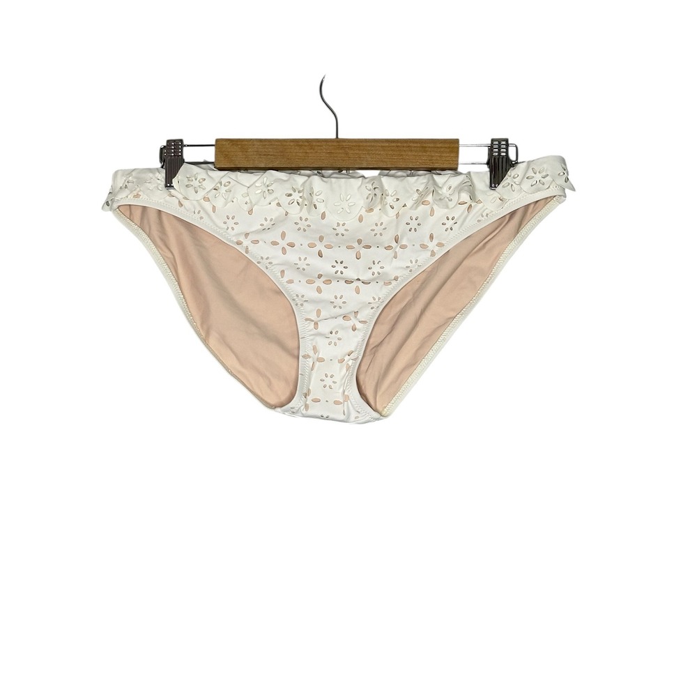 NWT‎ J.Crew Womens White Eyelet Ruffle Scalloped Bikini Swim Bottom Large